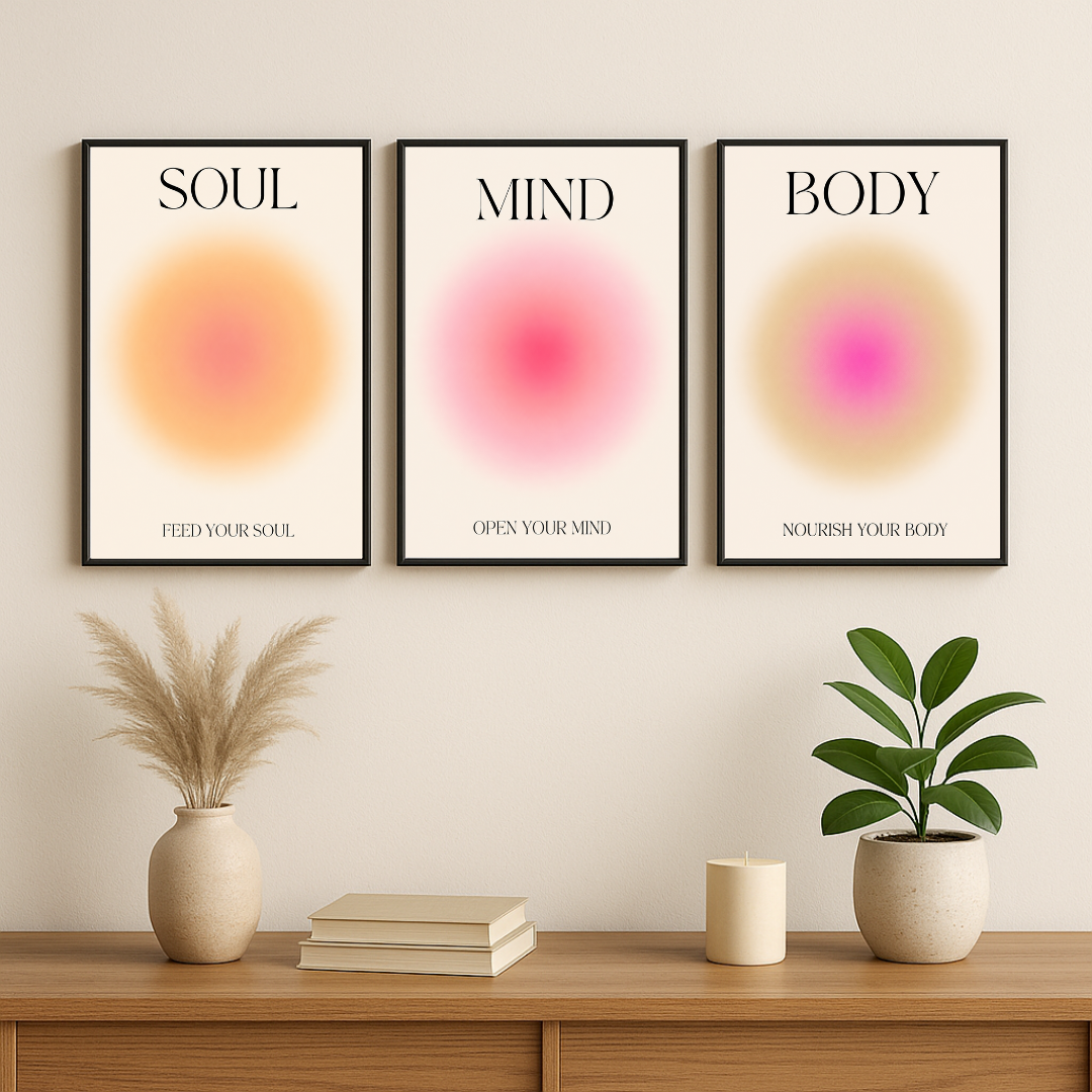 Soul Mind Body Wall Art Set – Minimalist Wellness & Self-Care Poster Set of 3