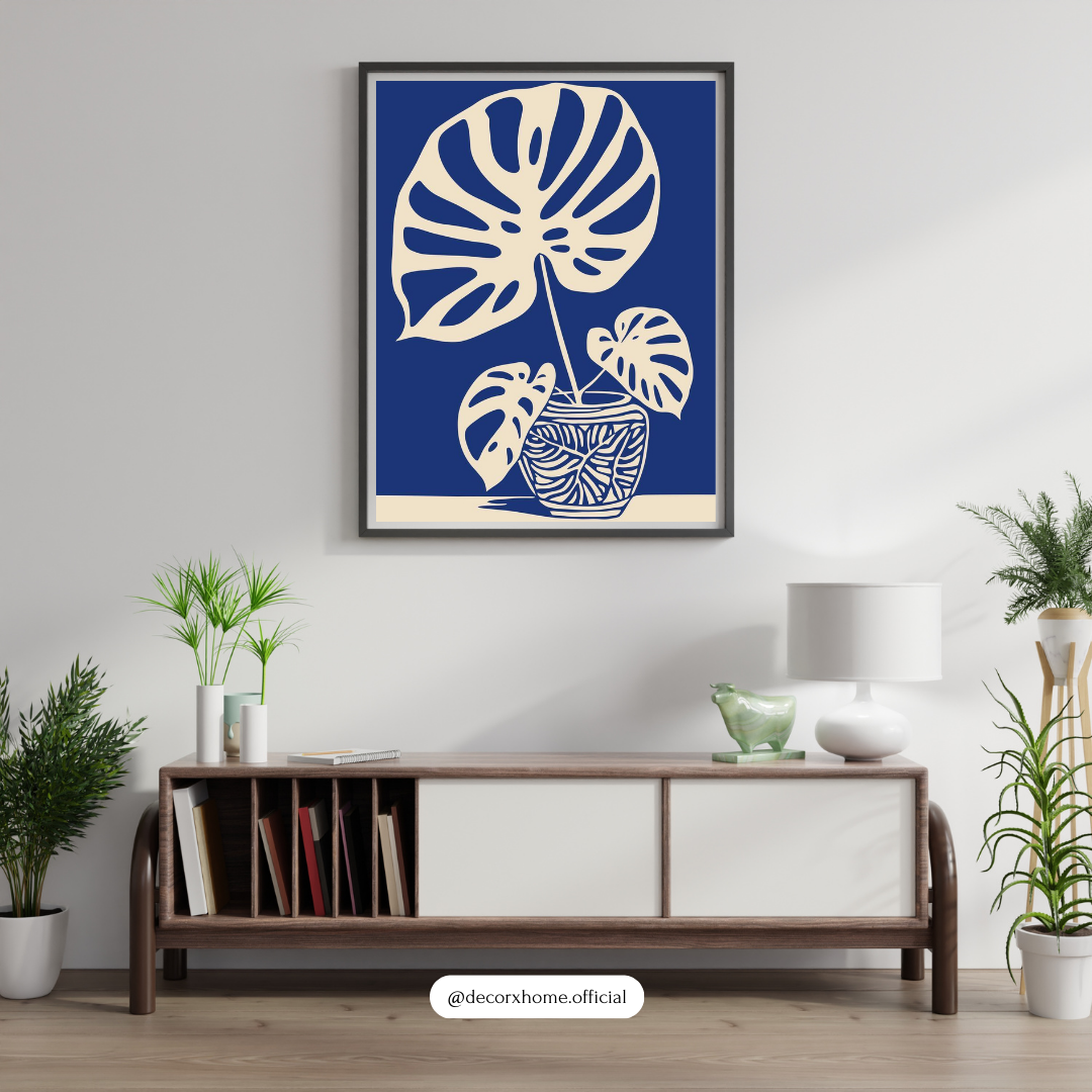 Blue Monstera Bloom – Modern Botanical Art Wall Poster