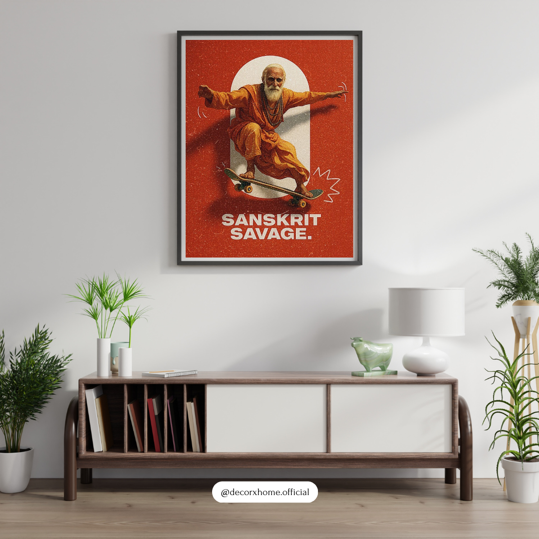Sanskrit Savage – Epic Skate Monk Retro Wall Poster