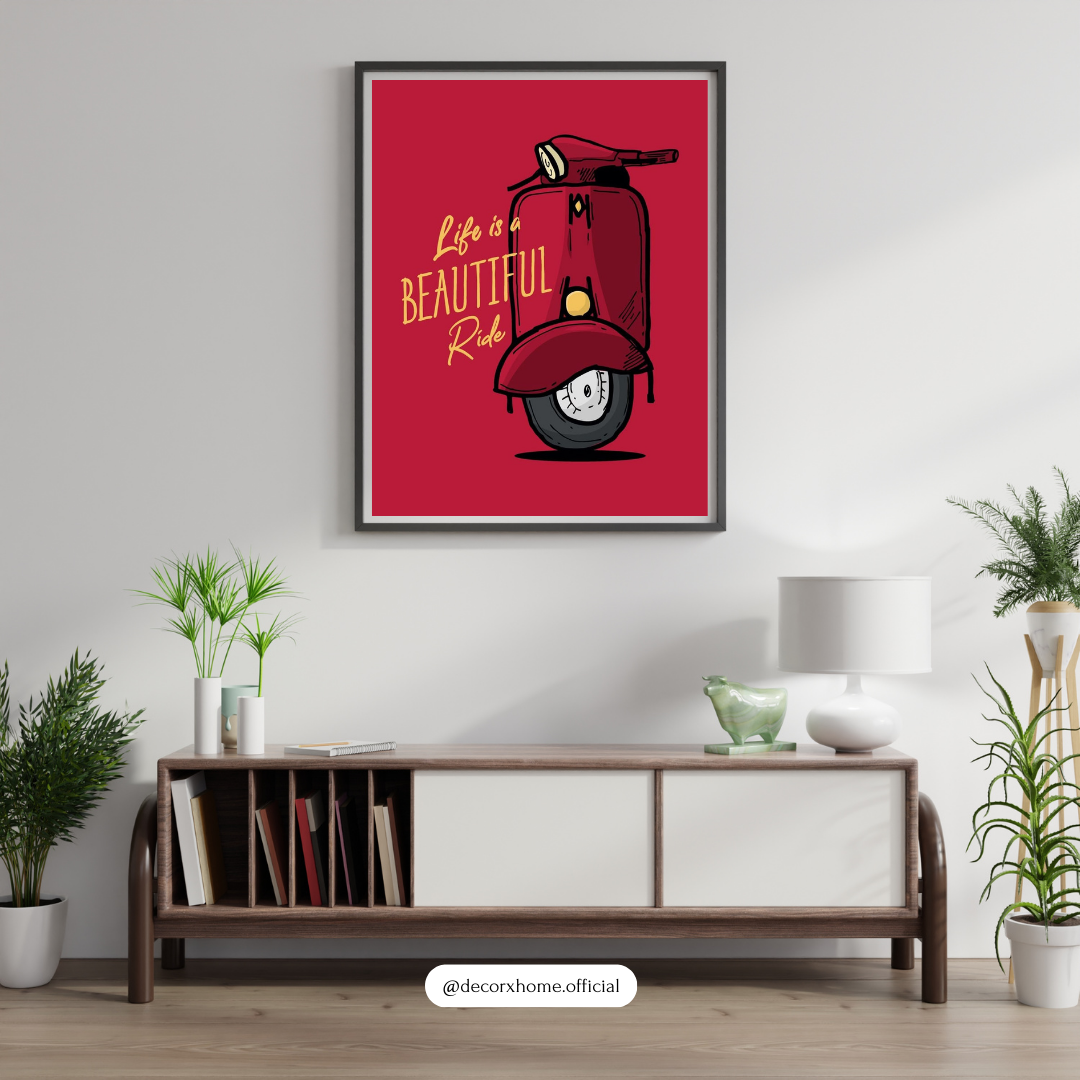 Life Is a Beautiful Ride – Retro Scooter Art Wall Poster