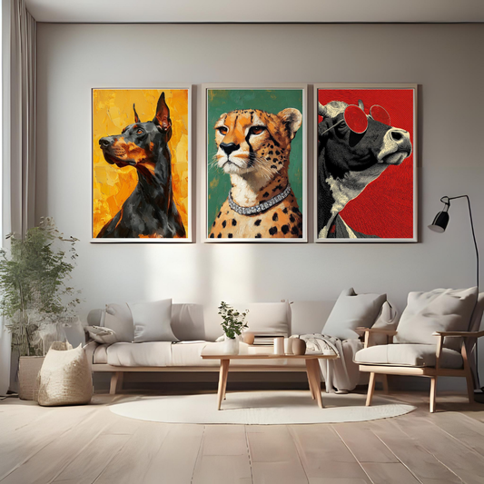 🐾 Animal Royalty Wall Art Set of 3 – Modern Pop Culture Posters 🎨✨