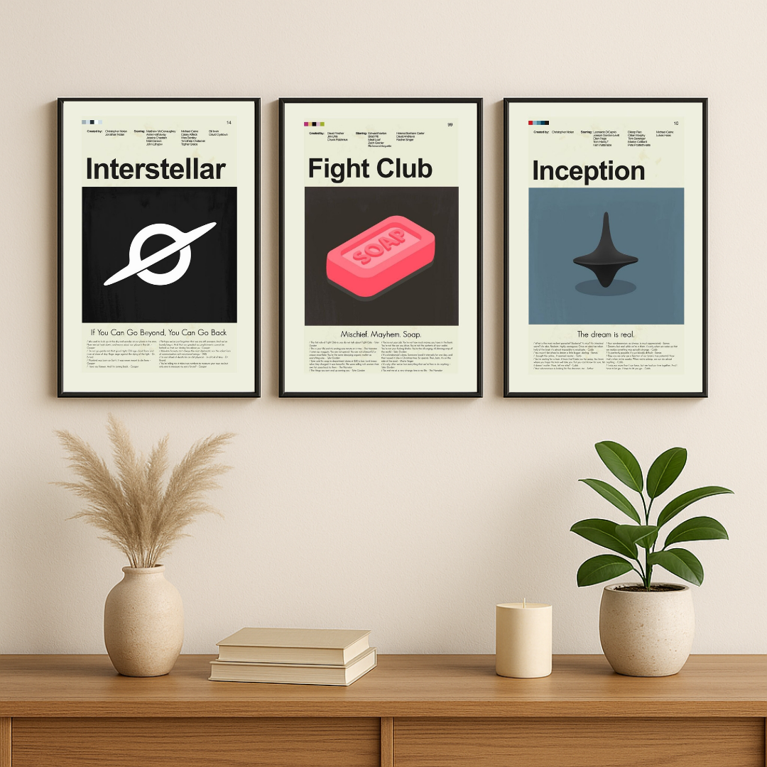 Cinema-Inspired Minimalist Wall Poster Set (Set of 3) – Modern Movie Art by Decorxhome