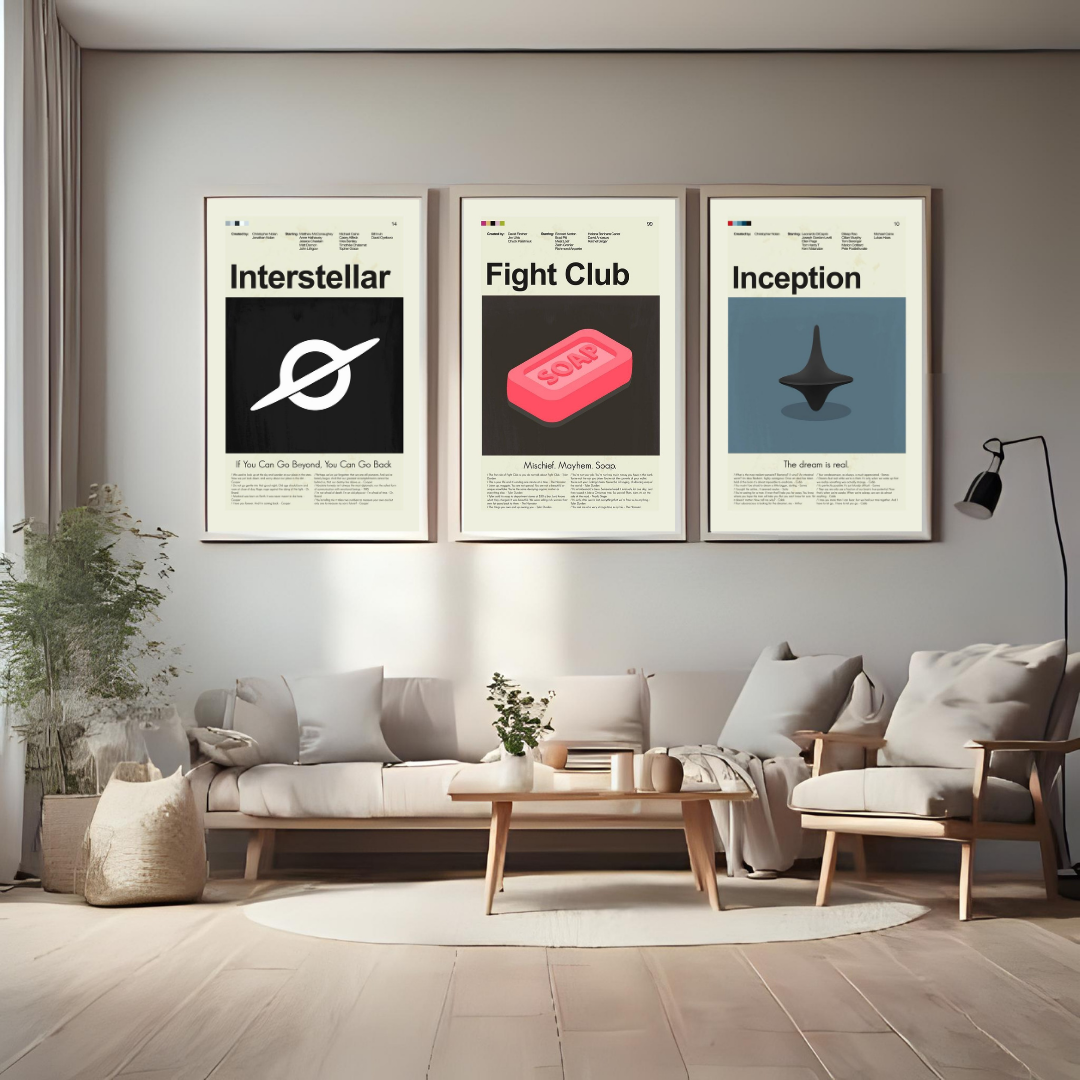 Cinema-Inspired Minimalist Wall Poster Set (Set of 3) – Modern Movie Art by Decorxhome