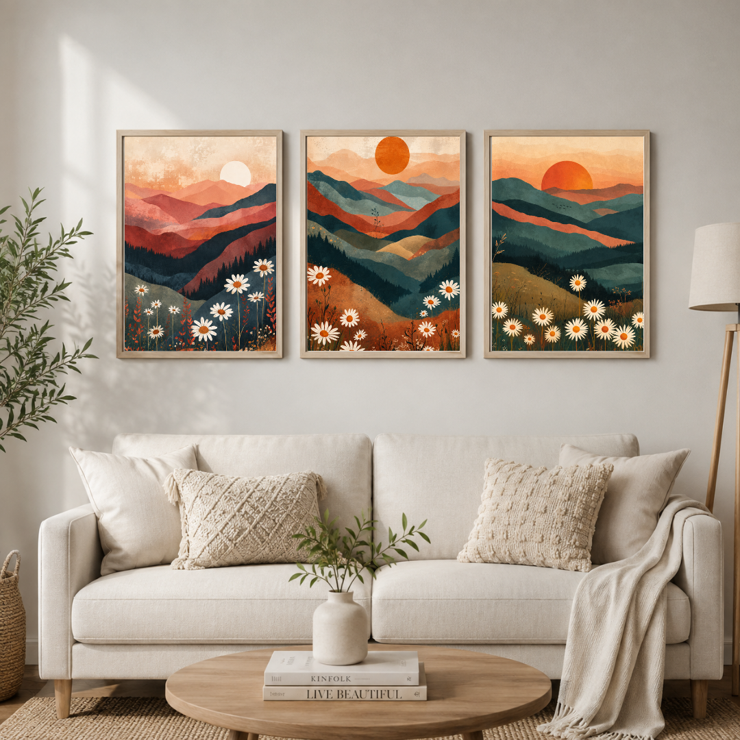 Mountain Wildflower Escape – 3 Piece Mountain Wall Art Set