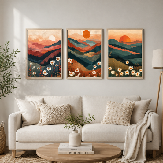Mountain Wildflower Escape – 3 Piece Mountain Wall Art Set