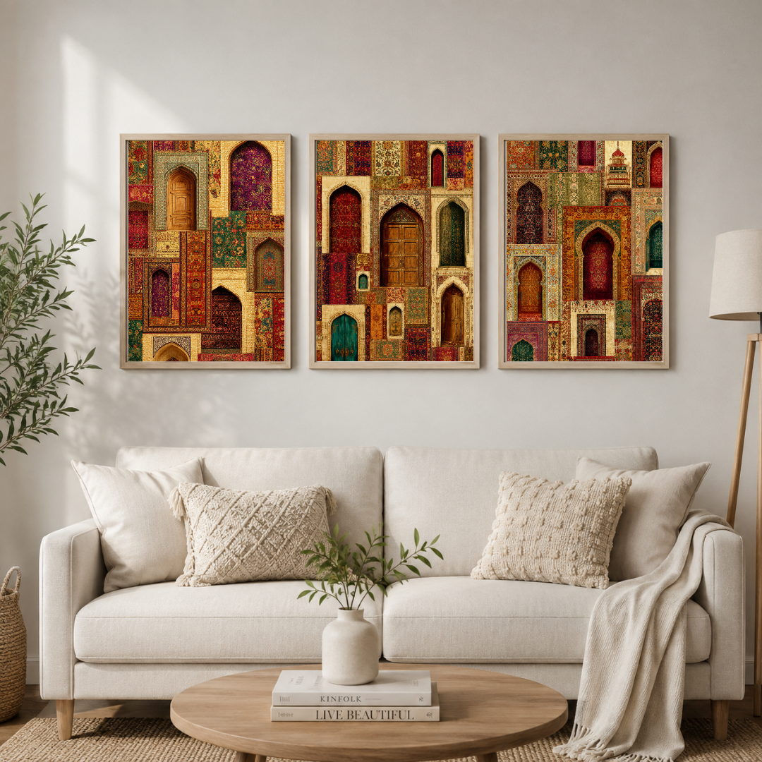 Persian Archway Mosaic Wall Art – Vintage Oriental Set of 3