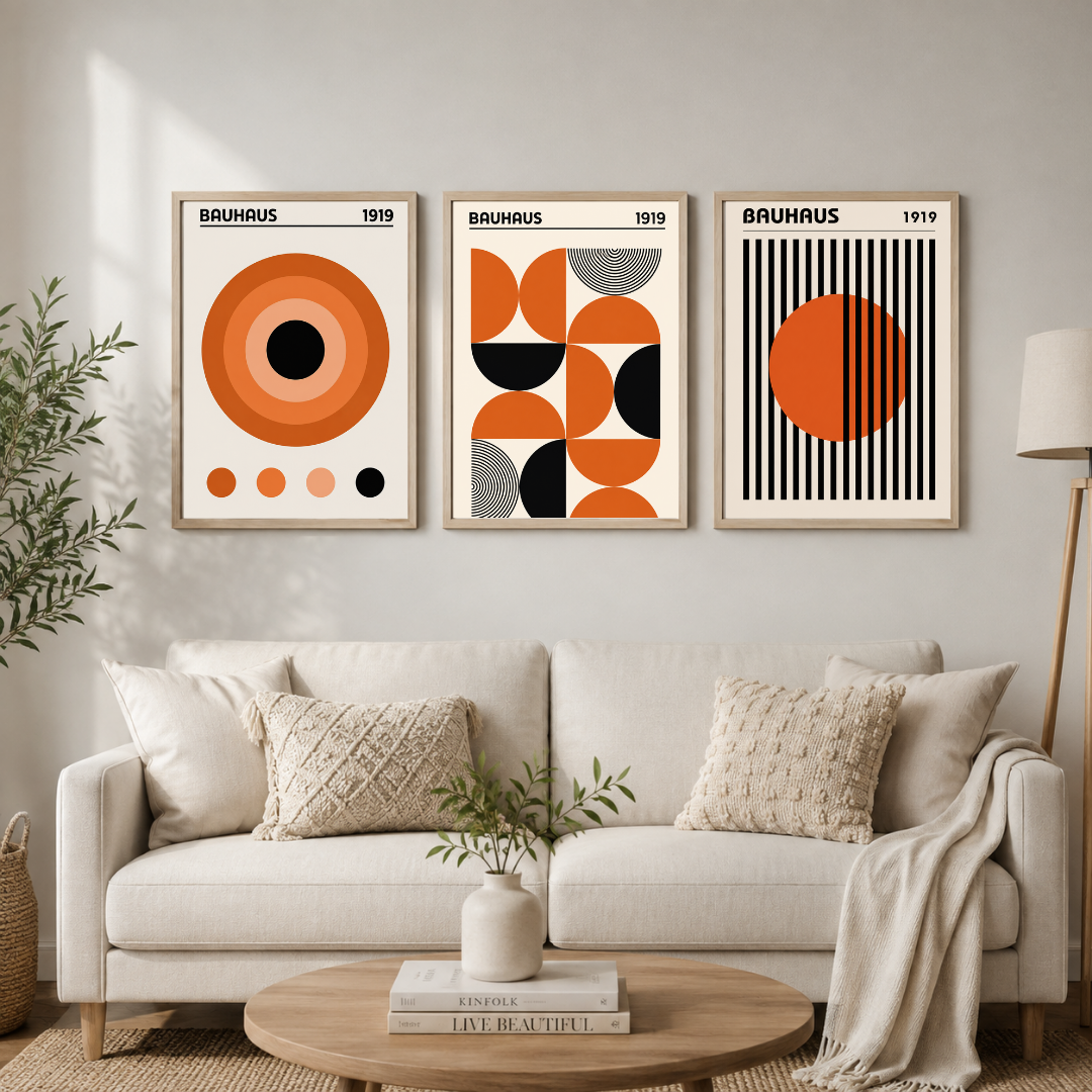 Bauhaus 1919 – Geometric Abstract Wall Art Set of 3