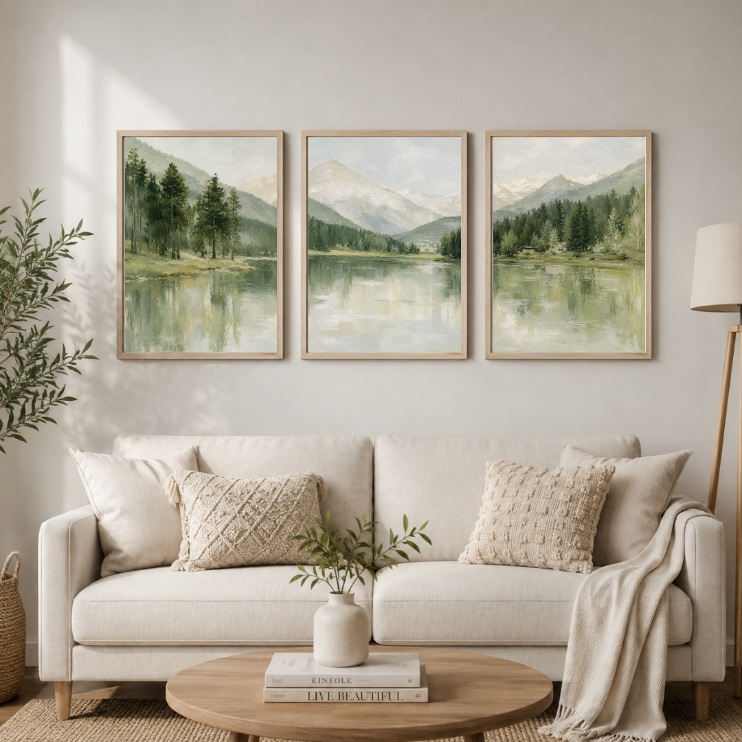 Serene Mountain Lake – Scenic Landscape Wall Art Set of 3