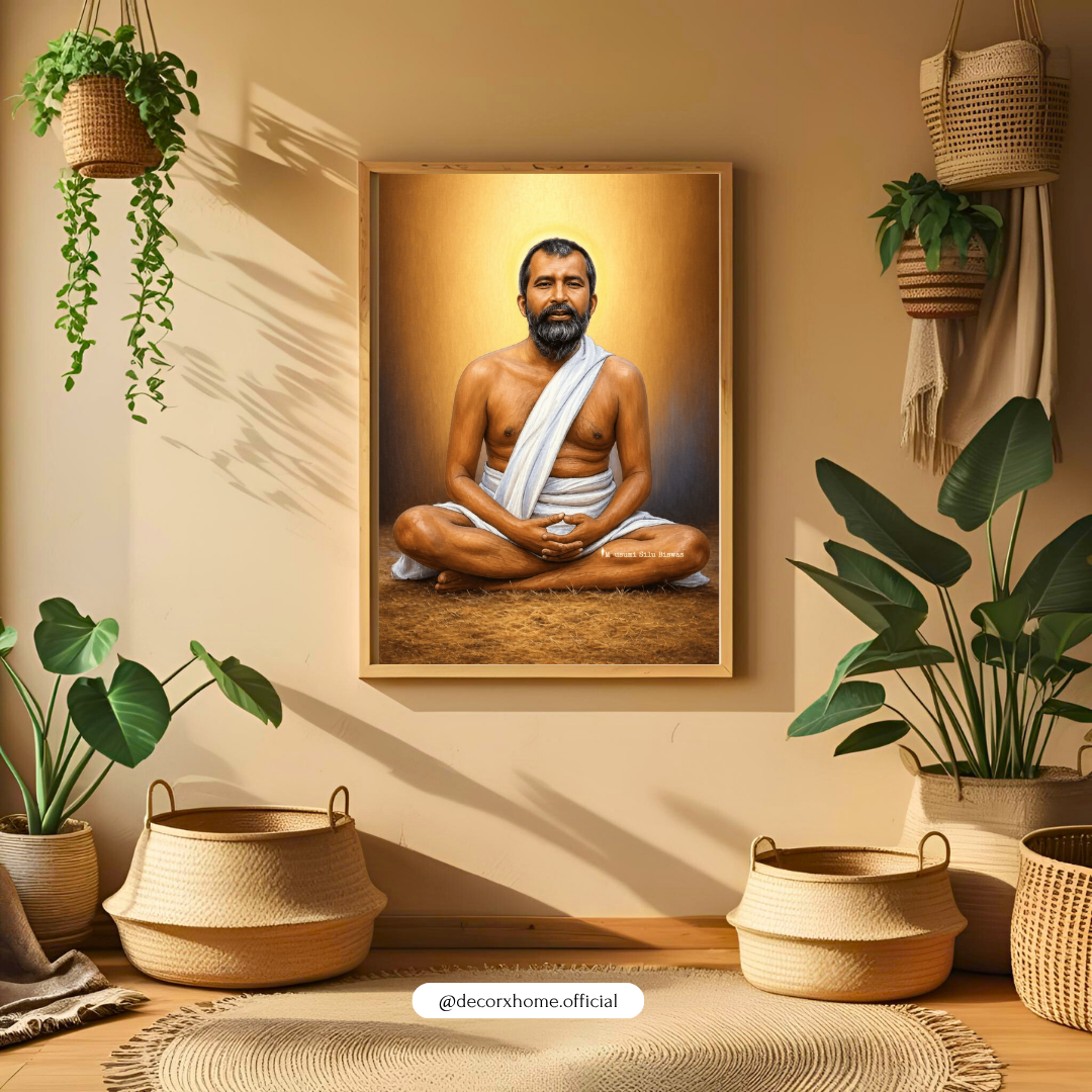 Sri Ramakrishna Paramahamsa Spiritual Wall Art with Frame – Meditation Portrait for Home & Temple Decor