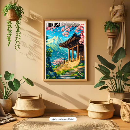 HOKUSA Japanese Temple & Mount Fuji Poster – Cherry Blossom Landscape Wall Art | Decorxhome