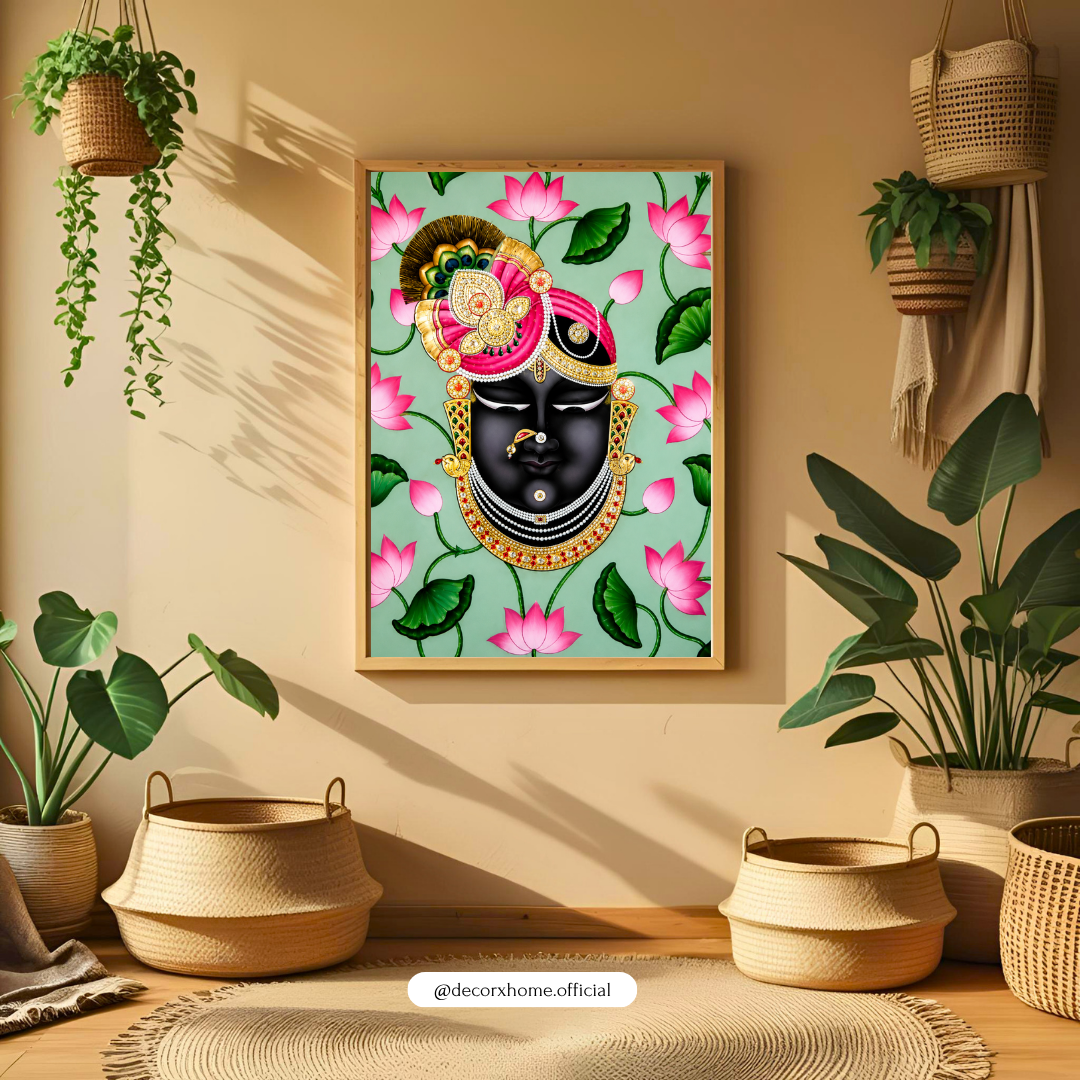 Shreenathji Lotus Floral Poster | Spiritual Krishna Wall Art by DecorxHome