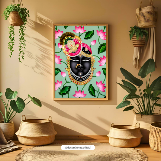Shreenathji Lotus Floral Poster | Spiritual Krishna Wall Art by DecorxHome