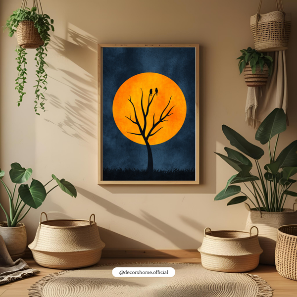 Moonlit Tree Silhouette Wall Art Poster – Modern Nature Home Décor by Decorxhome