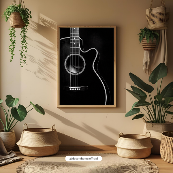 Minimal Black Guitar Wall Art Poster – Modern Music-Themed Home Décor by Decorxhome