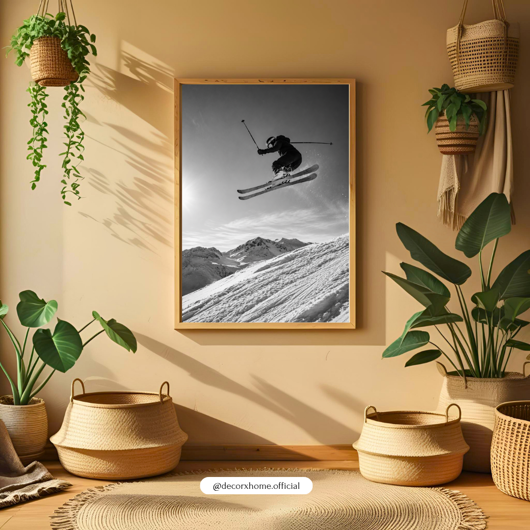 Black & White Skiing Poster – Extreme Winter Sports & Mountain Adventure Wall Art | Decorexhome