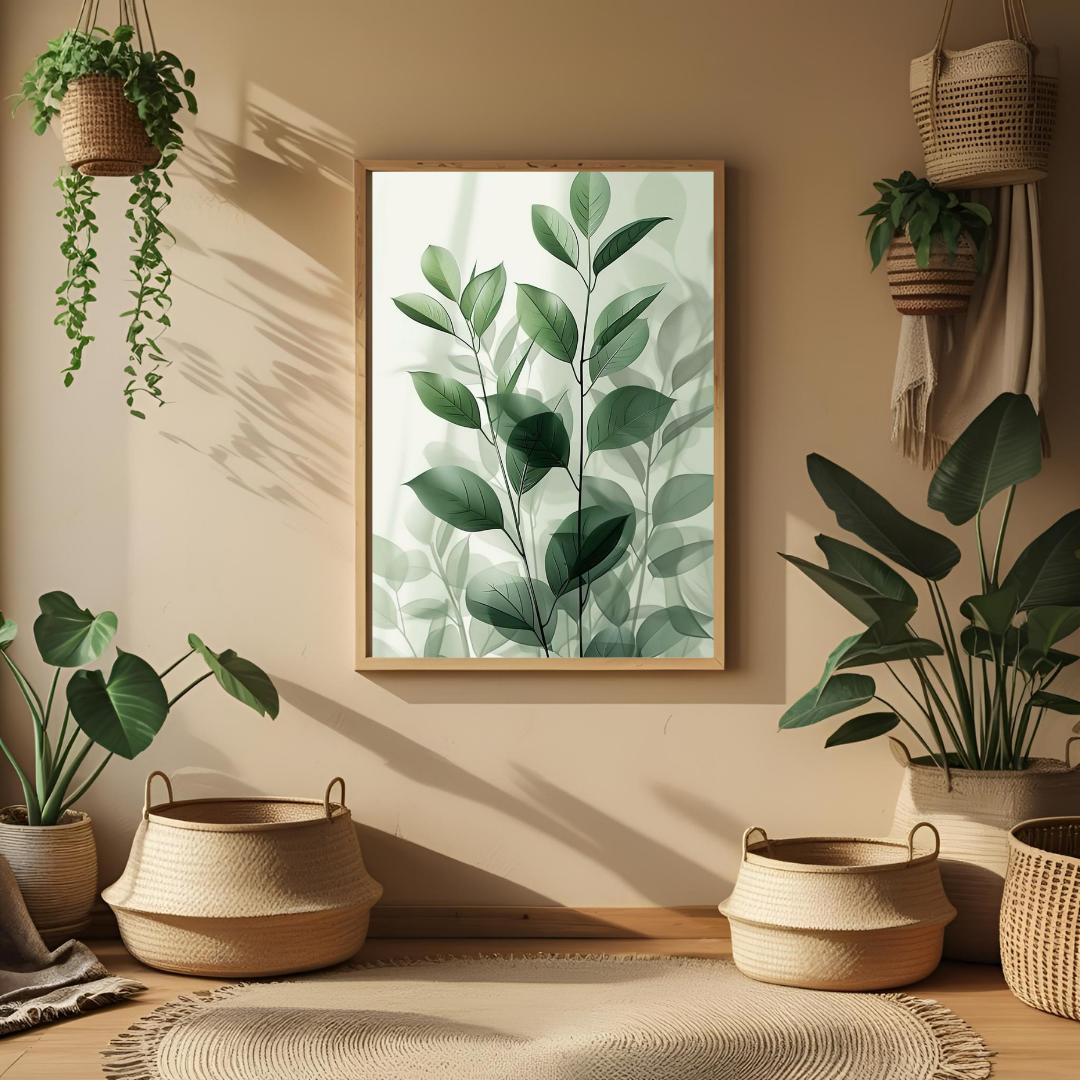 Minimalist Green Leaves – Nature Inspired Poster 🌿