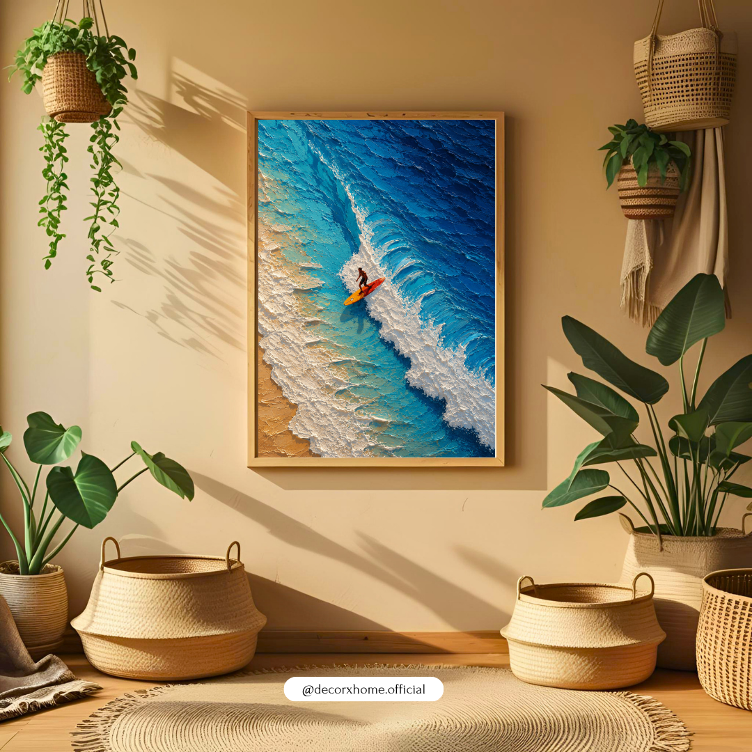 Decorexhome Ocean Wave Surfer Wall Art Poster | Coastal Beach Aerial Canvas Print | Modern Sea Adventure Home Decor