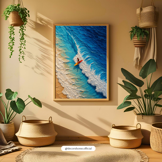 Decorexhome Ocean Wave Surfer Wall Art Poster | Coastal Beach Aerial Canvas Print | Modern Sea Adventure Home Decor