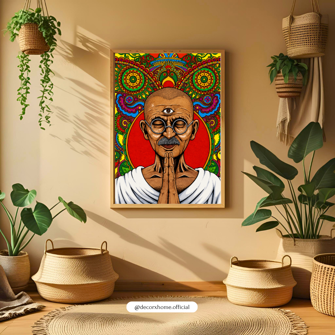 Psychedelic Gandhi Wall Art Poster | Vibrant Spiritual Pop Art Decor