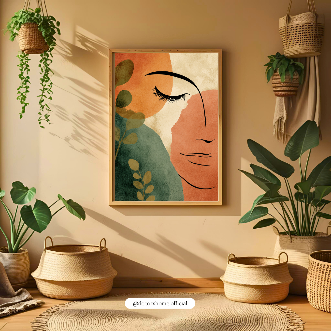 Abstract Female Face Wall Art Poster – Minimal Line Art with Earthy Tones | Modern Boho Aesthetic Print for Living Room & Bedroom | Decorxhome