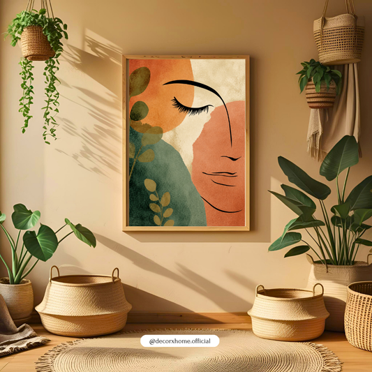 Abstract Female Face Wall Art Poster – Minimal Line Art with Earthy Tones | Modern Boho Aesthetic Print for Living Room & Bedroom | Decorxhome