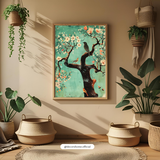 Vintage Blossom Tree & Birds Wall Art Poster – Aesthetic Nature Illustration | Decorxhome