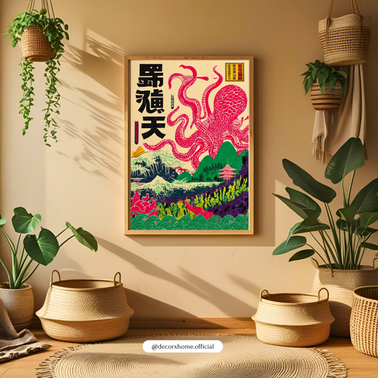 Japanese Octopus Ukiyo-e Style Poster – Retro Asian Art Wall Decor | Decorxhome