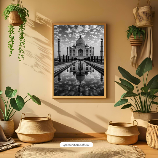 Decorexhome Taj Mahal Reflection Wall Art Poster | Black & White Architectural Photography Print | Timeless Monument Home Decor