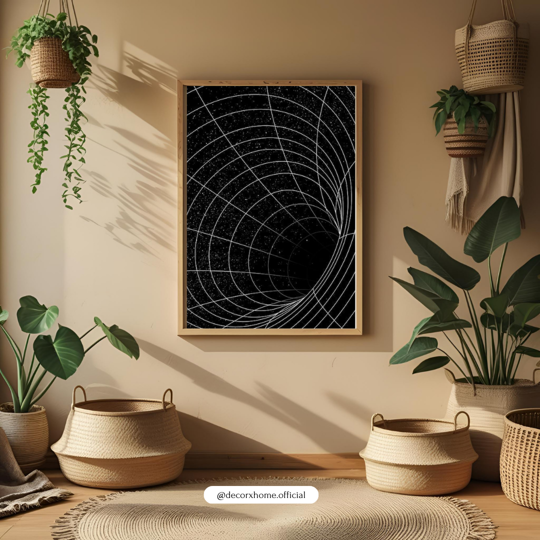 Cosmic Space Warp Wall Art Poster – Minimalist Black Hole & Universe Design | Decorxhome