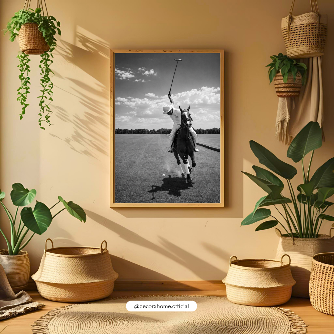 Black & White Polo Player Poster – Classic Equestrian Sports Wall Art | Decorexhome