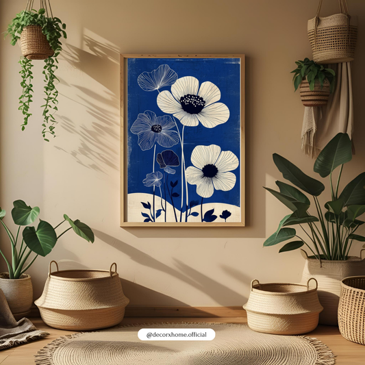 Blue Botanical Bloom Poster – Elegant Minimal Floral Wall Art