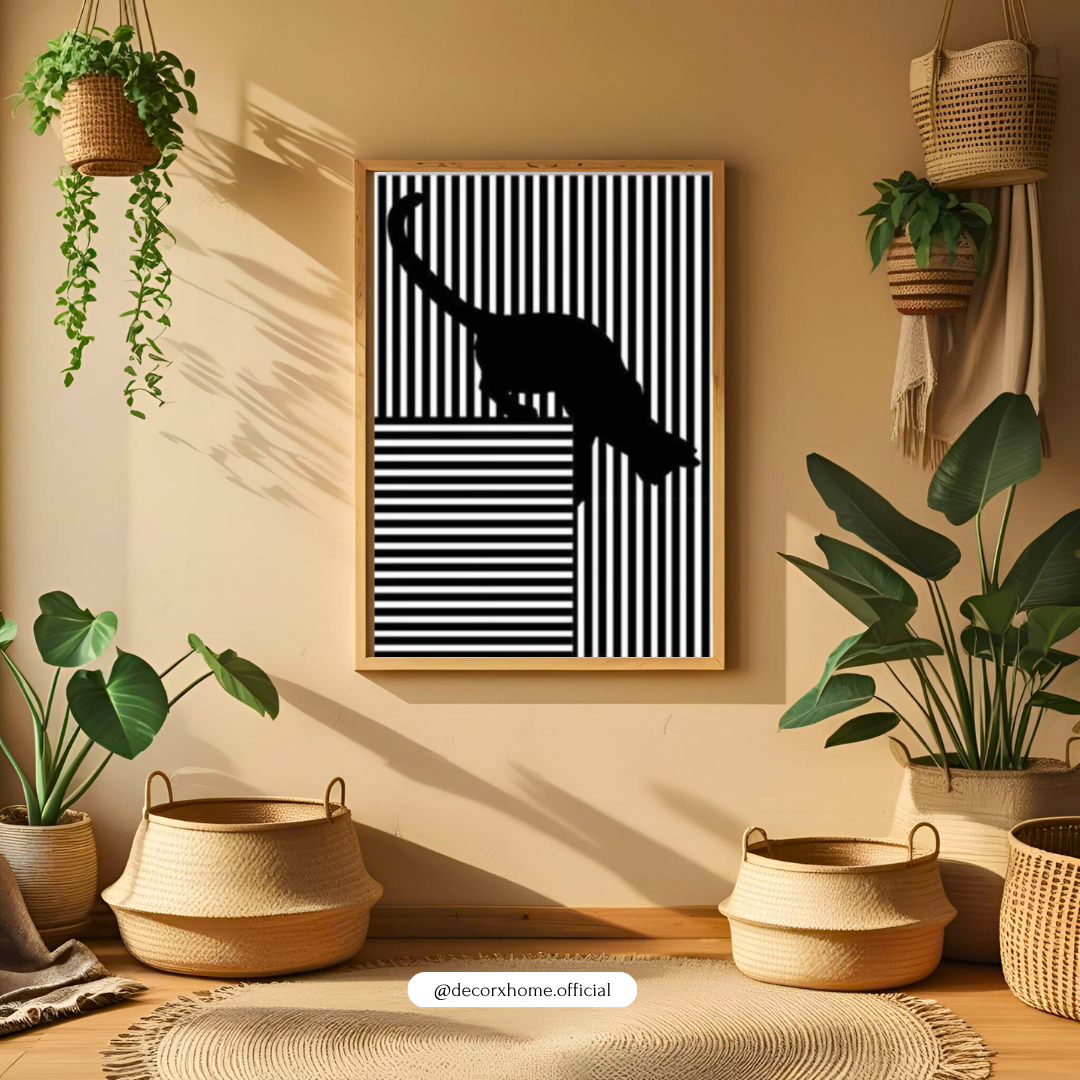Abstract Cat Optical Illusion Wall Art | Black & White Minimalist Poster | Decorxhome