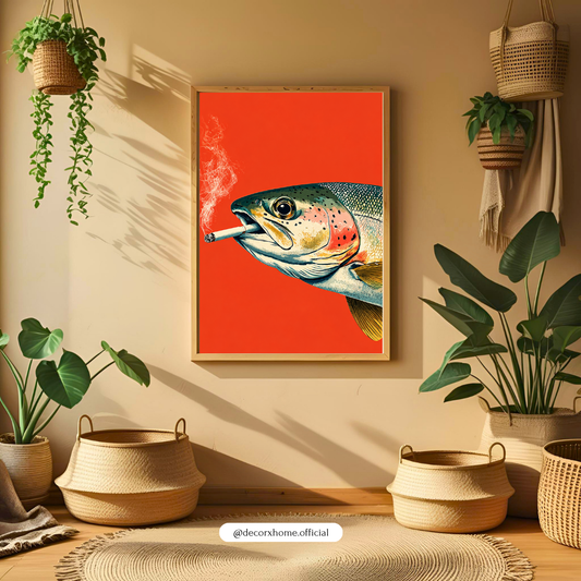 Smoking Fish Pop Art Poster | Bold Surreal Marine Wall Art Print by DecorxHome