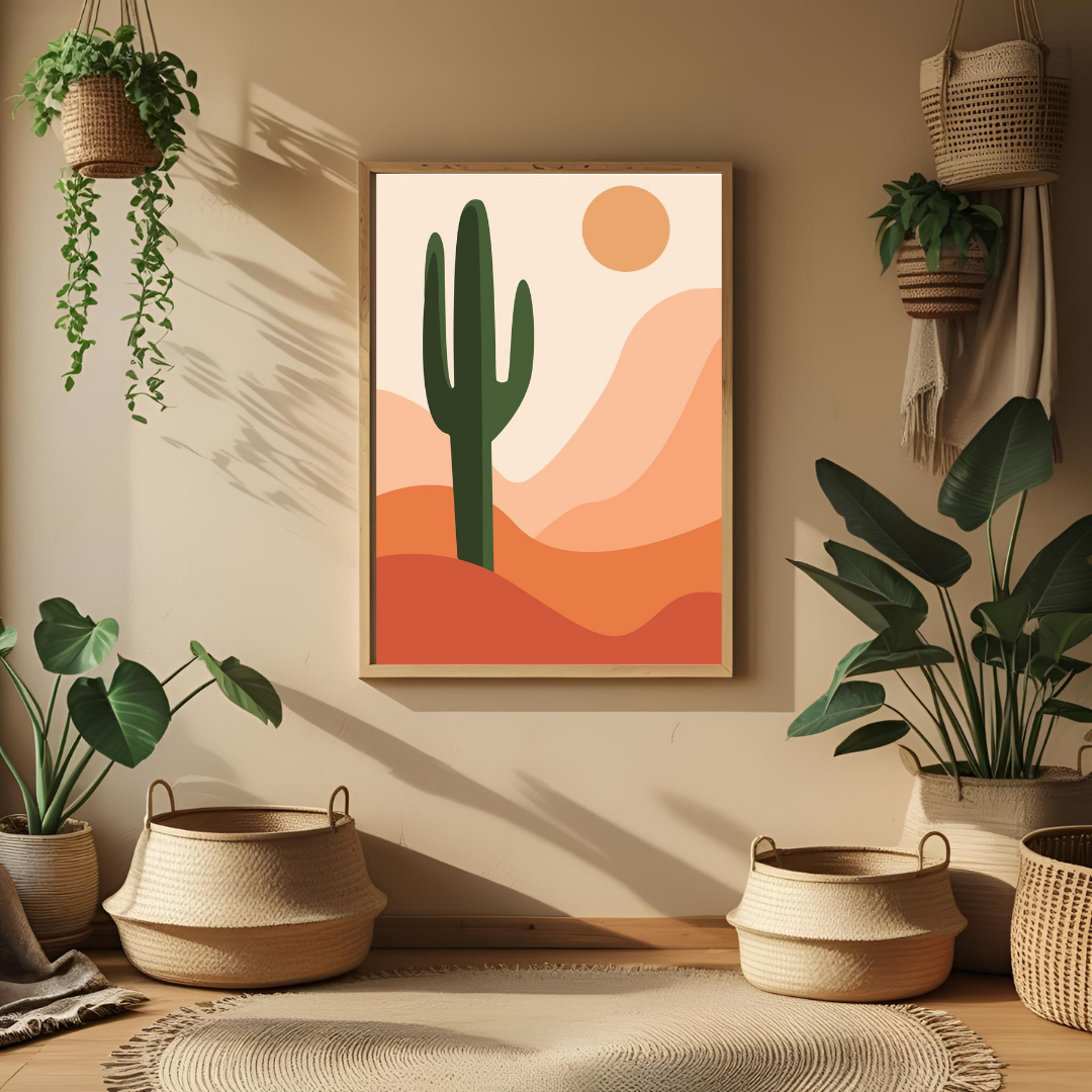 Sunset Cactus Desert – Boho Framed Wall Art Print for Living Room, Bedroom & Office Decor