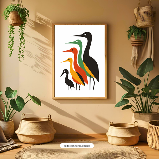 Minimalist Colorful Birds Poster – Modern Scandinavian Bird Wall Art | Decorxhome