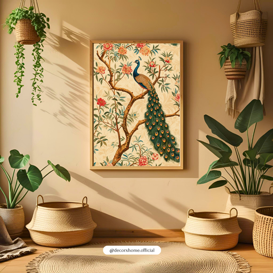Decorxhome – Royal Peacock Floral Vintage Wall Art Poster