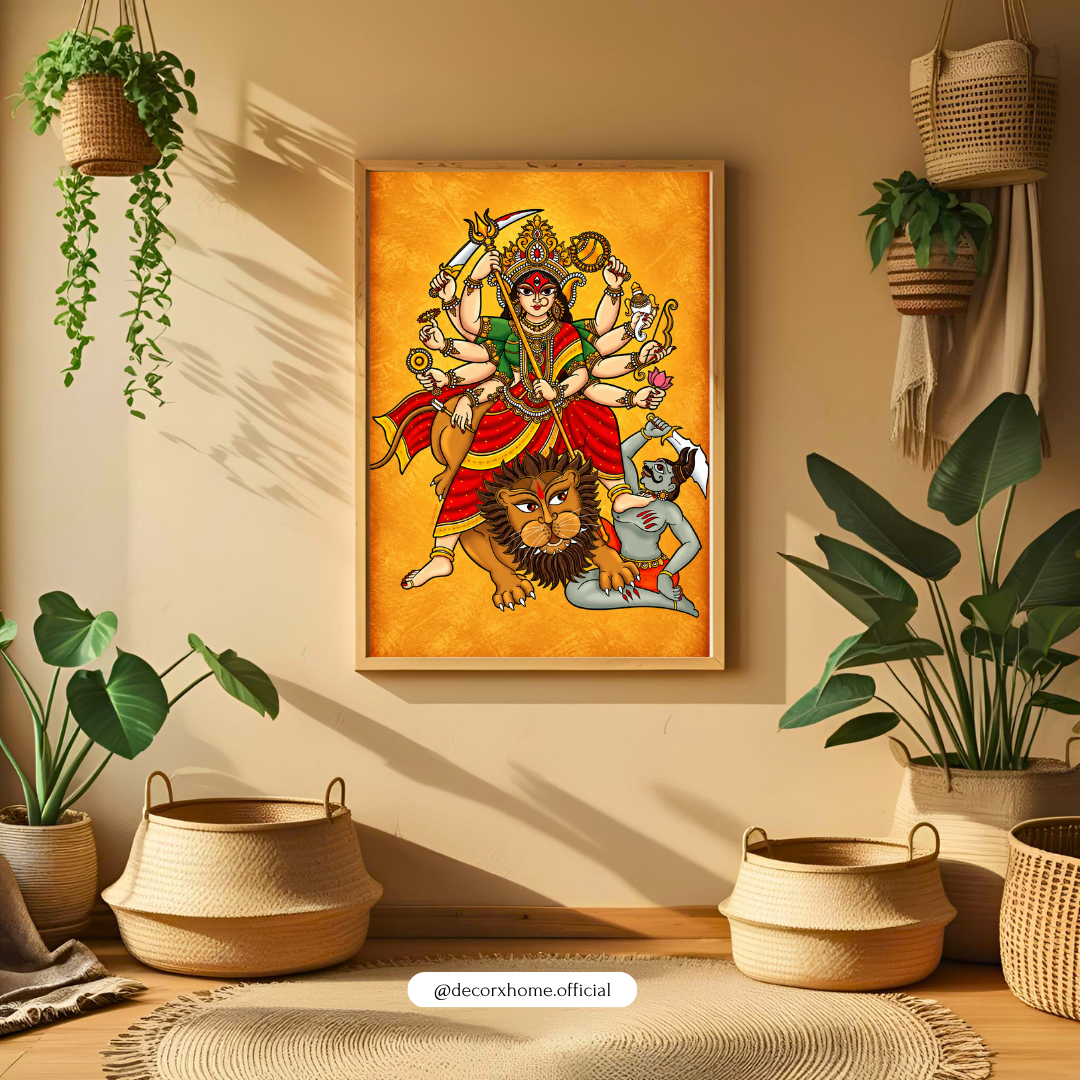Maa Durga Divine Power & Protection Wall Art | Traditional Hindu Goddess Poster | Decorxhome