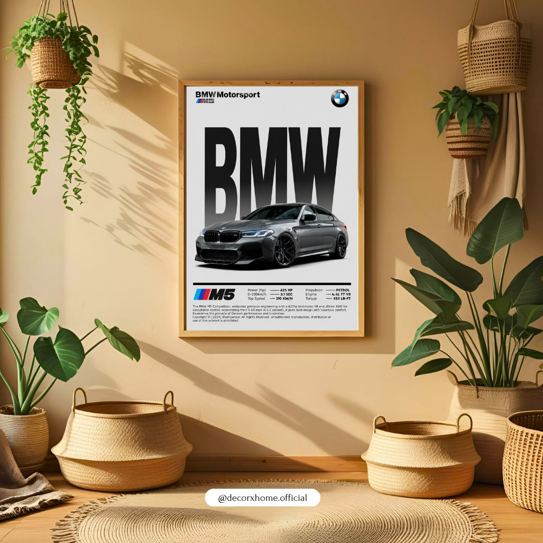 BMW M5 Motorsport Blueprint Poster – Luxury Performance Car Wall Art