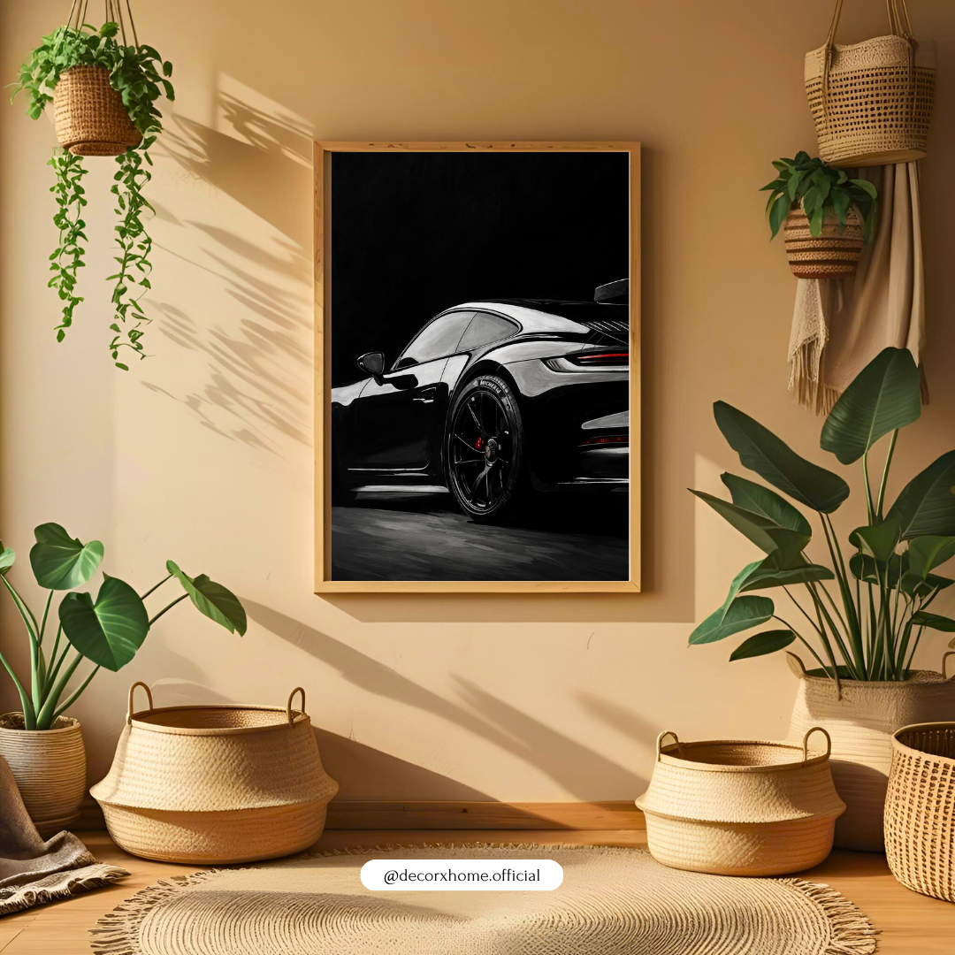 Black Supercar Wall Art Poster | Luxury Sports Car Aesthetic Print | Modern Automotive Artwork | Decorexhome