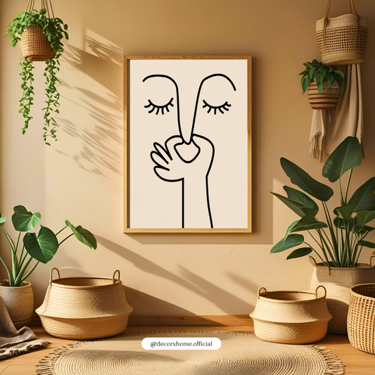 Minimal Line Art Face Poster – Abstract One Line Drawing | Modern Aesthetic Wall Decor (Framed)