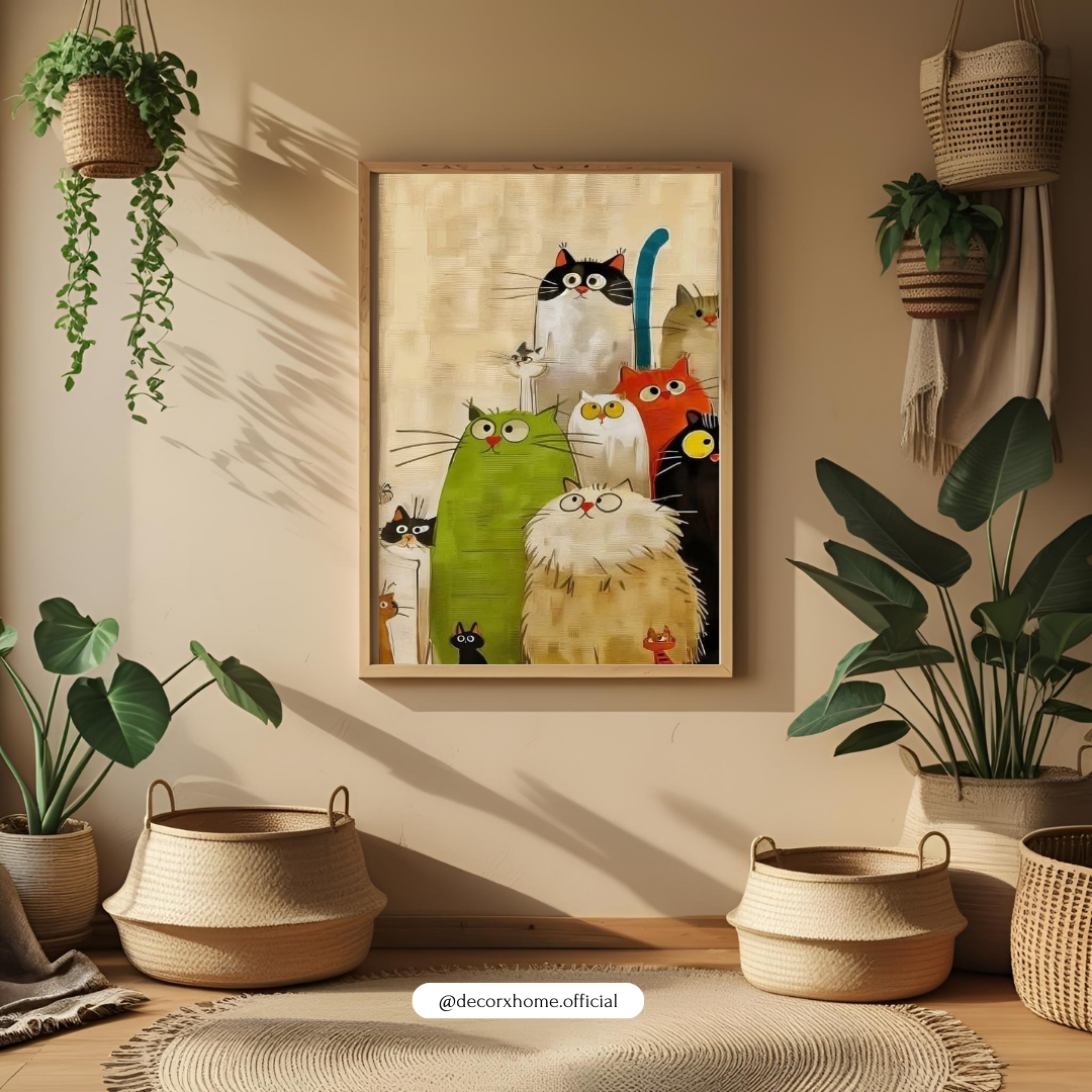 Quirky Cats Illustration Poster – Cute & Colorful Animal Wall Art