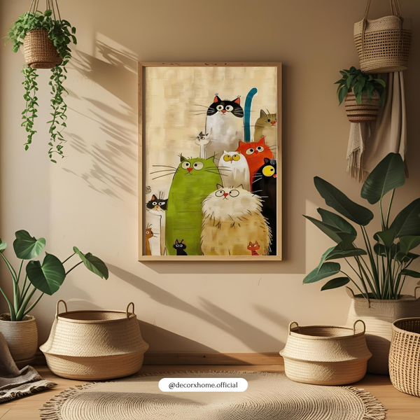 Quirky Cats Illustration Poster – Cute & Colorful Animal Wall Art