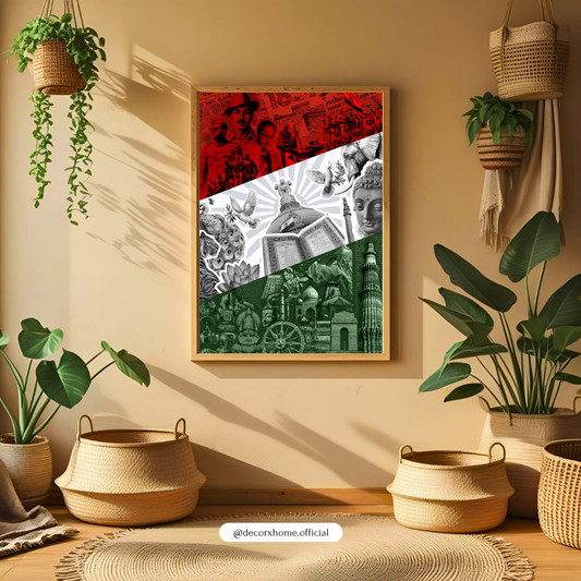 Indian Heritage & Culture Wall Art | Tricolor India Collage Framed Poste