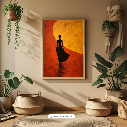 Silhouette Woman at Sunset Wall Art Poster – Modern Artistic Home Décor by Decorxhome