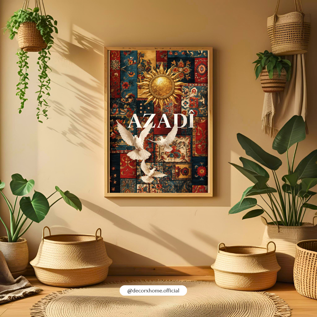 Azadi Freedom Poster – Indian Independence Patriotic Wall Art with Flying Doves | Decorxhome