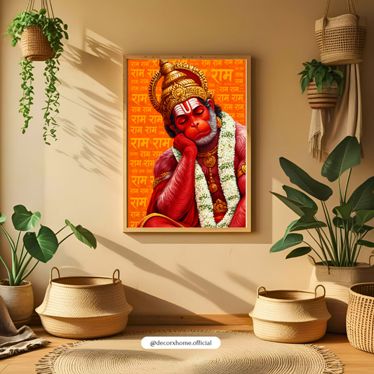 Divine Lord Hanuman Ram Naam Orange Spiritual Wall Art Poster | Decorexhome