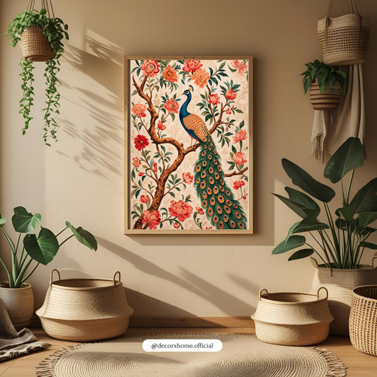 Royal Peacock Floral Wall Art Poster – Vintage Botanical Bird Illustration | Decorxhome