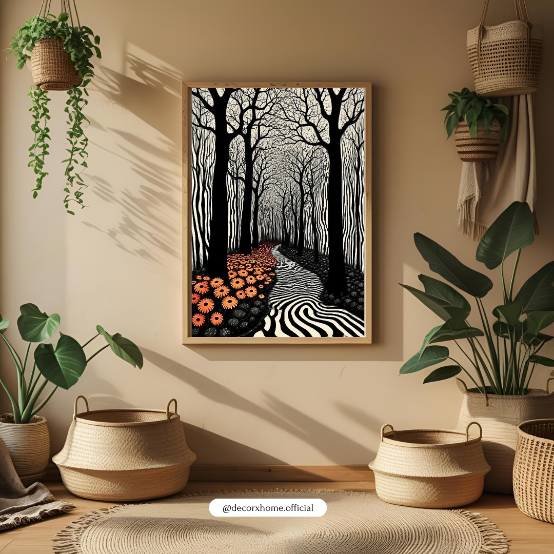 Surreal Forest Path Wall Art Poster – Modern Black & White Nature Décor by Decorxhome