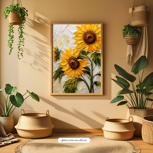 Sunflower Oil Painting Wall Art – Textured Floral Canvas Print | Aesthetic Nature Decor