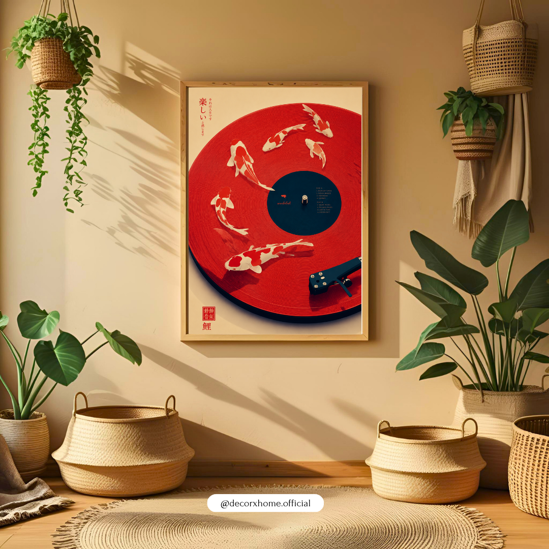 Red Vinyl Record Framed Wall Art | Retro Music Turntable Poster | DecorXHome